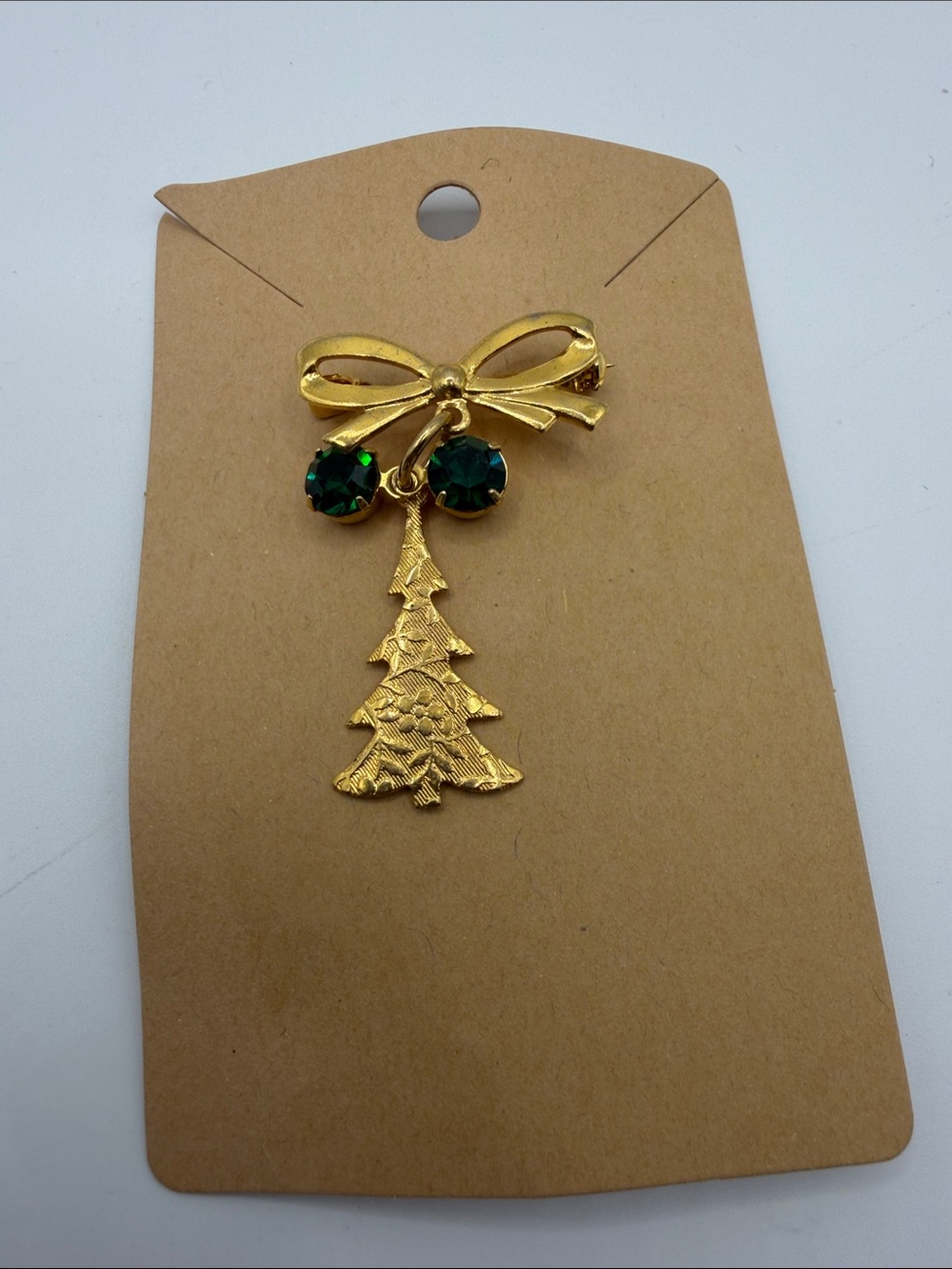 Gold Bow and Emerald Tree Drop Brooch - Women Jewelry